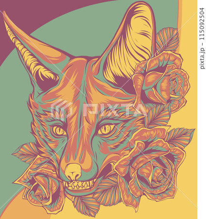 vector illustration of fox and roses flowers 115092504