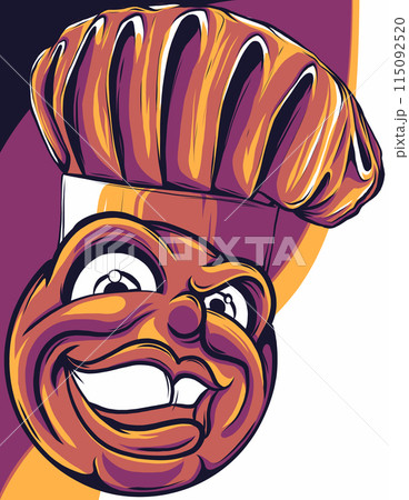 A chef or cook emoticon cartoon face in chefs hat icon 115092520