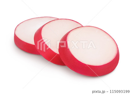 Radish slices isolated on white background with full depth of field 115093199