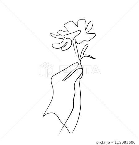 One continuous drawing line. Printed decorative poster with the general concept of a peony flower in hand. 115093600