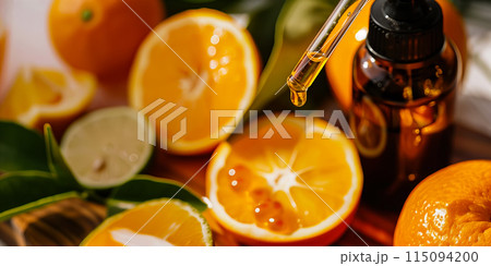 Natural vitamin c serum, skincare, essential oil products. 115094200