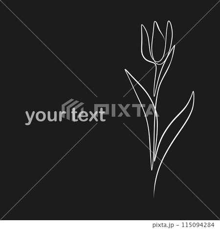 One continuous drawing line. Printable decorative poster with general tulip flower card design, invitation 115094284