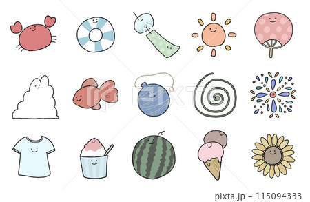 かわいい手描きの素材セット【夏】 115094333