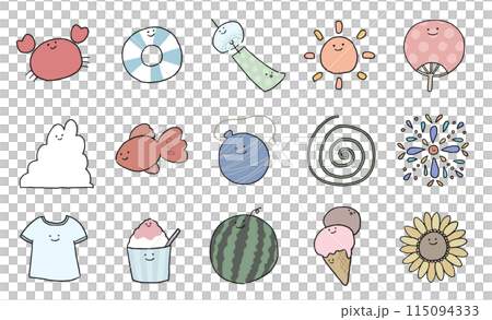 かわいい手描きの素材セット【夏】 115094333