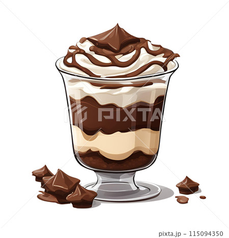 Illustration of a delicious Chocolate Toffee Trifle in tall glass, AI Generated 115094350
