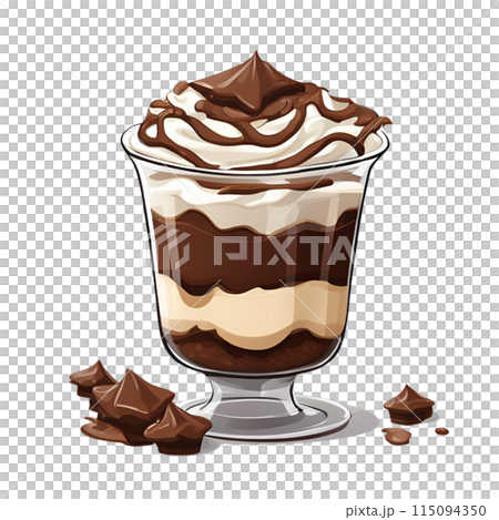 Illustration of a delicious Chocolate Toffee Trifle in tall glass, AI Generated 115094350