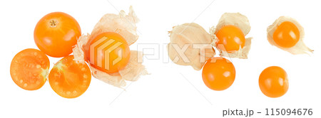 Cape gooseberry or physalis isolated on white background wit full depth of field. Top view. Flat lay Cape gooseberry or physalis isolated on white background wit full depth of field. Top view. Flat lay 115094676