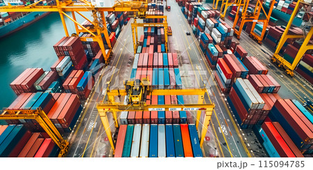 Container loading in a Cargo freight ship with industrial crane. 115094785