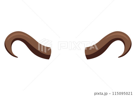 Horns. Hunting trophy. Vector horned wild animal. Pairs of antlers. Vector illustration of hunted animal, wildlife decoration concept 115095021