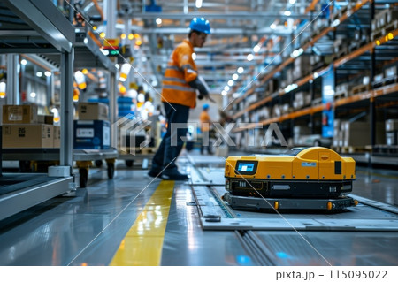 Automated Robot in Busy Industrial Warehouse 115095022
