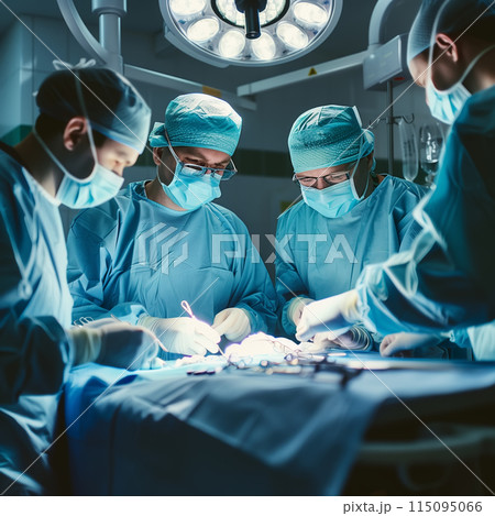 Medical team performing operation. Medical team performing operation. 115095066