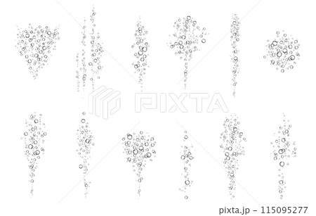 Oxygen air bubbles flow in water on white background. Oxygen air bubbles flow in water on white background. 115095277