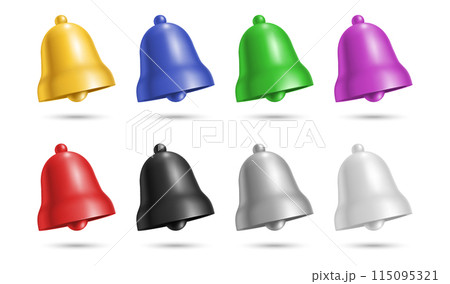 Vector set of various colored bells isolated on a plain white backdrop 115095321