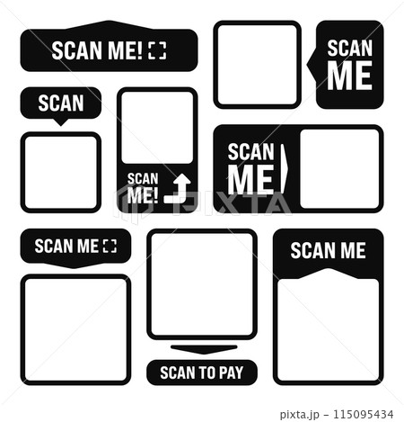 Scan me blank sticker. Online payment. Special offer sale stickers, shopping discount label or promotional badge. Serial number, product ID. Supermarket retail label, price tag. Vector illustration 115095434