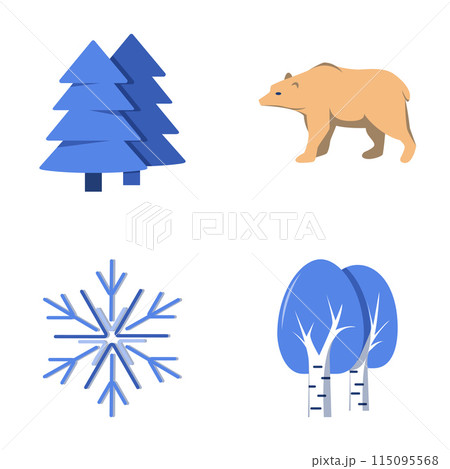 Russian nature traditional symbols flat icon set Russian nature traditional symbols flat icon set 115095568