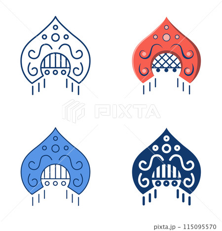 Traditional kokoshnik icon set in flat and line style Traditional kokoshnik icon set in flat and line style 115095570
