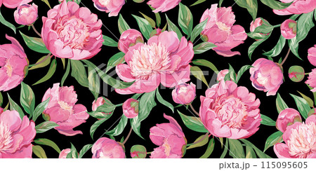 Spring seamless pattern with rose flowers and sakura blossoms for delicate home design 115095605