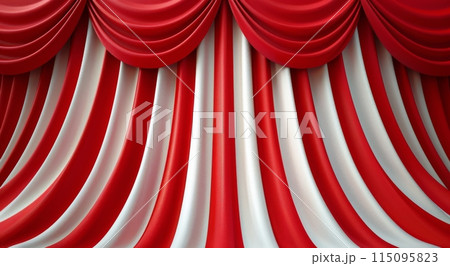 Red And White Striped Curtains With Draped Valance 115095823