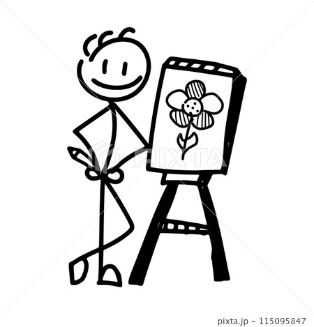 Man drawing a flower in doodle style isolated on white background 115095847