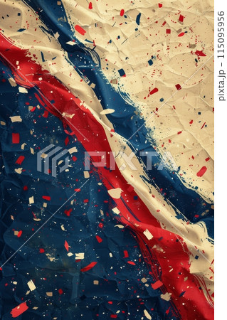 Abstract Painting With Red, White, and Blue Swirls on a Blue Canvas 115095956