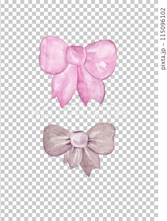 Beige and pink bows. Celebratory accessories for your design. Watercolor isolated elements Beige and pink bows. Celebratory accessories for your design. Watercolor isolated elements 115096102