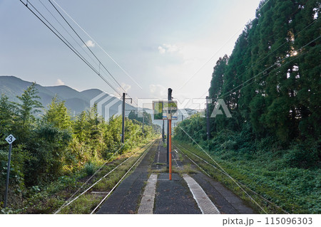 ローカル線 駅のホームから見る線路 115096303