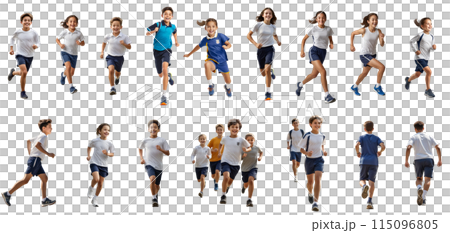 A collection of clippings of children running, wearing sportswear (with transparent background) A collection of clippings of children running, wearing sportswear (with transparent background) 115096805