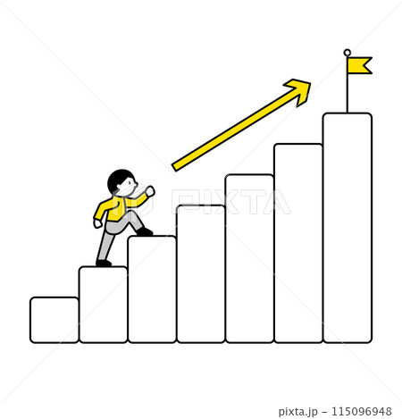 目標を細分化して達成しようとする人物のイラスト_縦 目標を細分化して達成しようとする人物のイラスト_縦 115096948