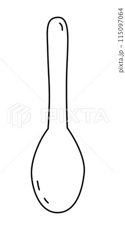 Wooden spoon, cooking or baking kitchen utensil, doodle style flat vector outline for coloring book 115097064