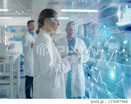 Scientists in lab coats analyze data on a...のイラスト素材 [115097466] - PIXTA