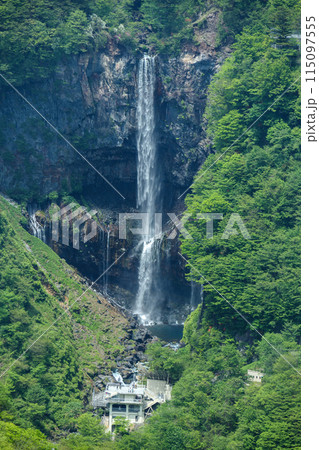 「栃木県」明知平展望台より望む新緑の中禅寺湖と華厳の滝・日光 115097555