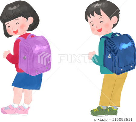 ガッシュ画のランドセルを背負った小学生 ガッシュ画のランドセルを背負った小学生 115098611