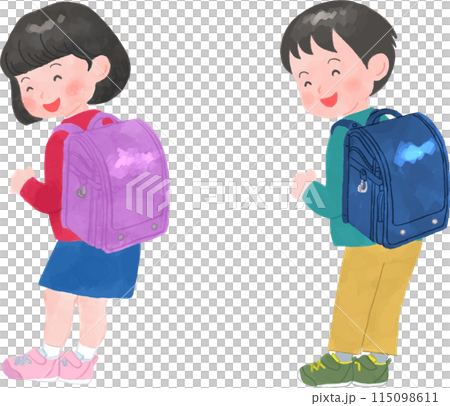 ガッシュ画のランドセルを背負った小学生 ガッシュ画のランドセルを背負った小学生 115098611
