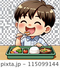 給食をおいしそうに食べる小学生 115099144