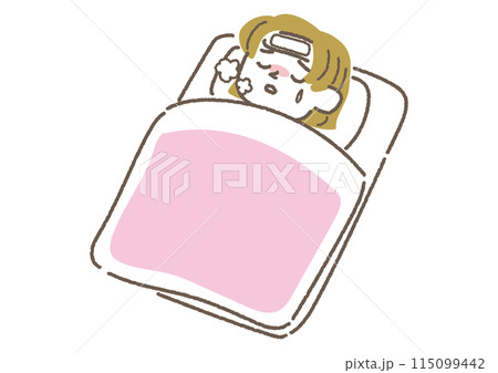 熱を出して寝ている女の子のイラスト 熱を出して寝ている女の子のイラスト 115099442