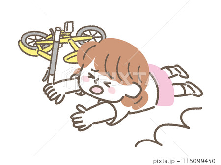 自転車で転んで怪我をしてしまった女の子のイラスト 115099450