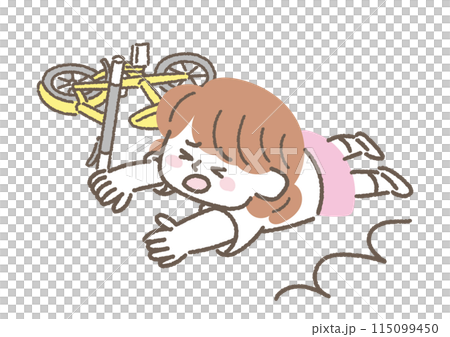 自転車で転んで怪我をしてしまった女の子のイラスト 115099450