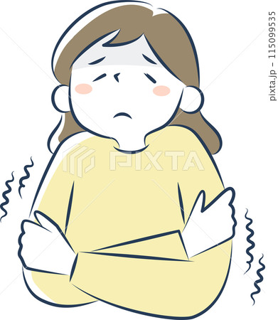 寒気がして震えている女性の上半身 寒気がして震えている女性の上半身 115099535