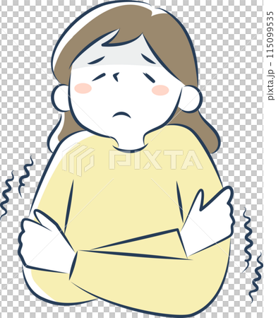 寒気がして震えている女性の上半身 寒気がして震えている女性の上半身 115099535