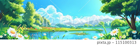 A large-format background with a spring and summer landscape. The awakening of Nature 115100313