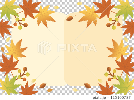 Autumn frame, autumn leaves, maple leaves, book, simple, copy space, background, illustration material 115100787