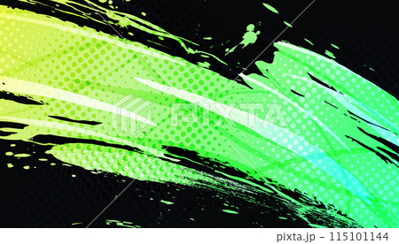 Abstract Sports Background with Green and Yellow Gradient Brushstrokes and Halftone Effect. Dynamic Grunge Background. Scratch and Texture Elements For Design 115101144