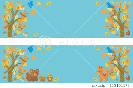 バナー フレーム 秋 動物 木 葉 紅葉 水彩 手描き かわいい 背景 イラスト素材セット バナー フレーム 秋 動物 木 葉 紅葉 水彩 手描き かわいい 背景 イラスト素材セット 115101173