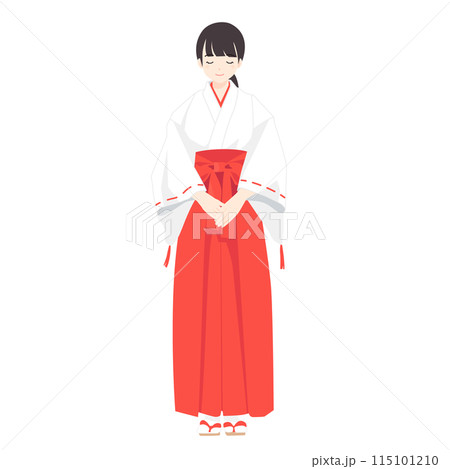 お辞儀をする神社の巫女さんのイラスト 115101210