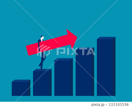 Business leader takes the rising red arrow up the bar chart. Vector concept 115101536
