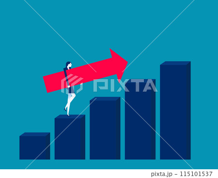 Business leader takes the rising red arrow up the bar chart. Vector concept 115101537