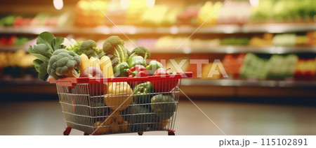 Shopping Cart Filled With Fresh, Healthy Vegetables for a Nourishing Meal 115102891