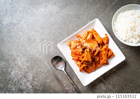 stir-fried pork with kimchi stir-fried pork with kimchi 115103512