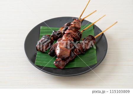 grilled chicken liver skewer in Asian style grilled chicken liver skewer in Asian style 115103809