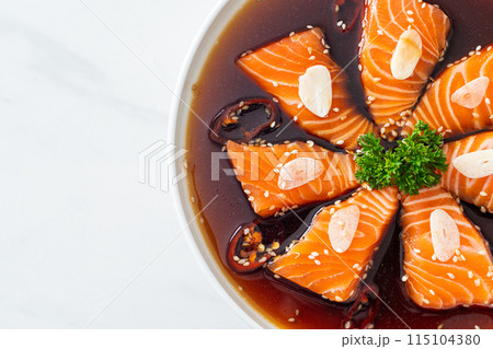 Salmon marinated Shoyu or Salmon Pickled Soy Sauce 115104380